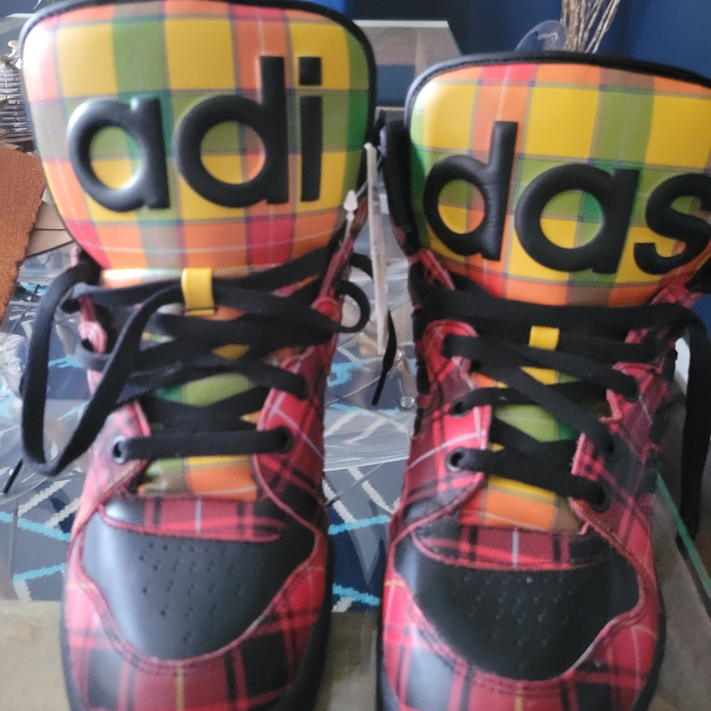 Jeremy Scott Adidias Mens  plaid shoes size 9